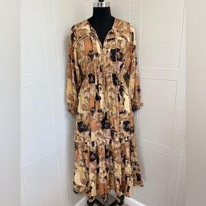 Chic Abstract Long Sleeve Maxi Dress